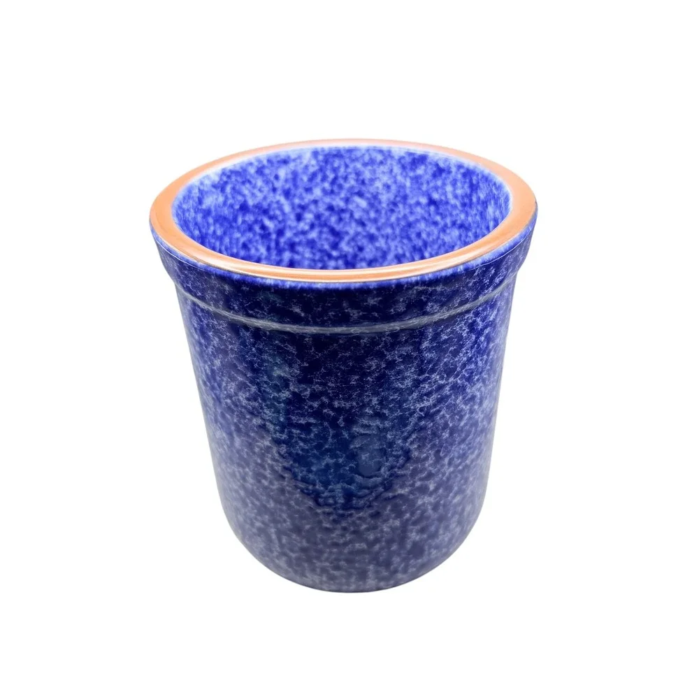 Style-Eyes Baum Bros Terra Collection Blue Spongeware Ceramic Crock Utensil Jar